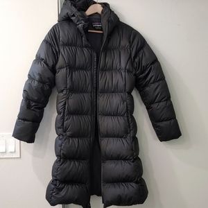 Patagonia 700/800 Fill Down Hoodie Puffer Coat XS Charcoal Gray Forest Green EUC